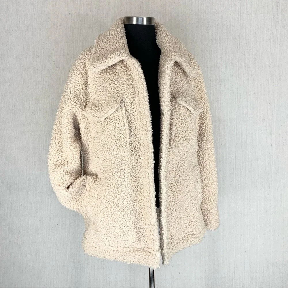 Knox Rose~Women’s Cream Sherpa/Teddy Snap Front Collared Jacket/Coat~Sz S - Picture 1 of 14